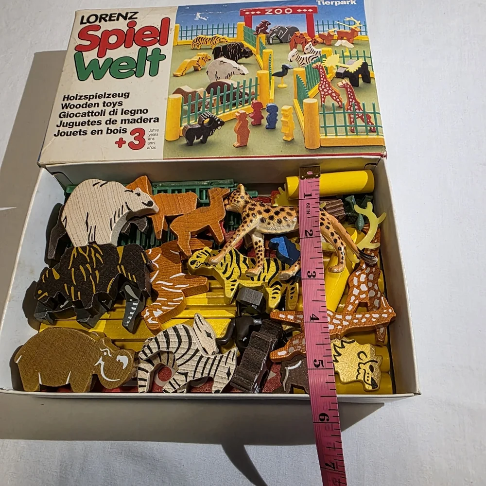 Vintage Lorenz Spiel Welt Wooden Zoo Set West Germany Tierpark Wood Toy Animals